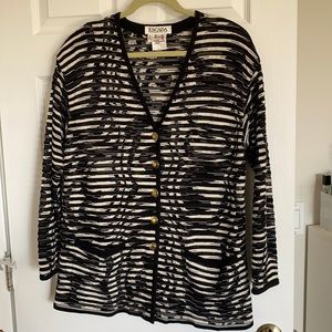 ESCADA Button Cardigan Black Cream Mesh Stripe 38
